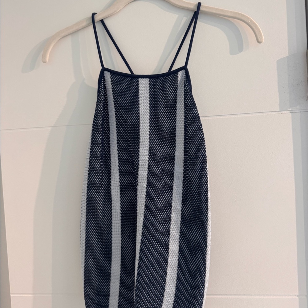 Club Monaco Blue and White Sleeveless Mini Dress